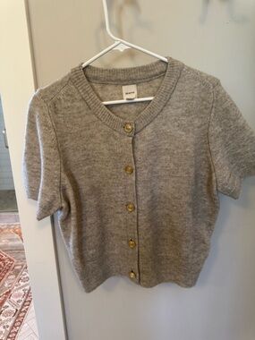 Maeve Short-Sleeve Button-Front Cardigan - Gray